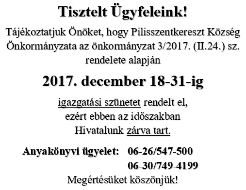 igazgatási szünet 2017 dec