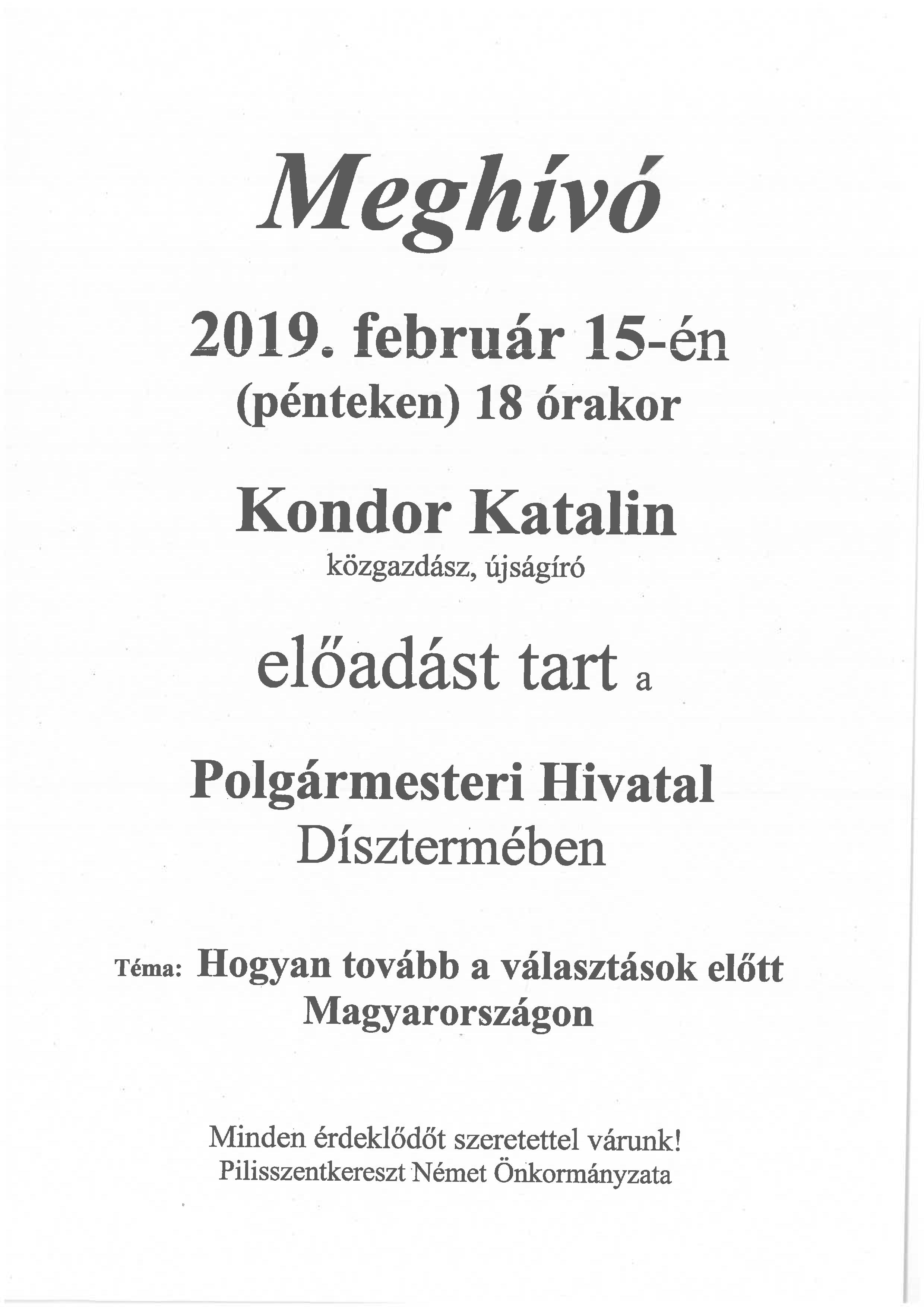 Meghívó Kondor Katalin előadására