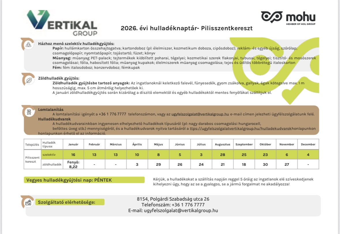 2026 évi hulladéknaptár